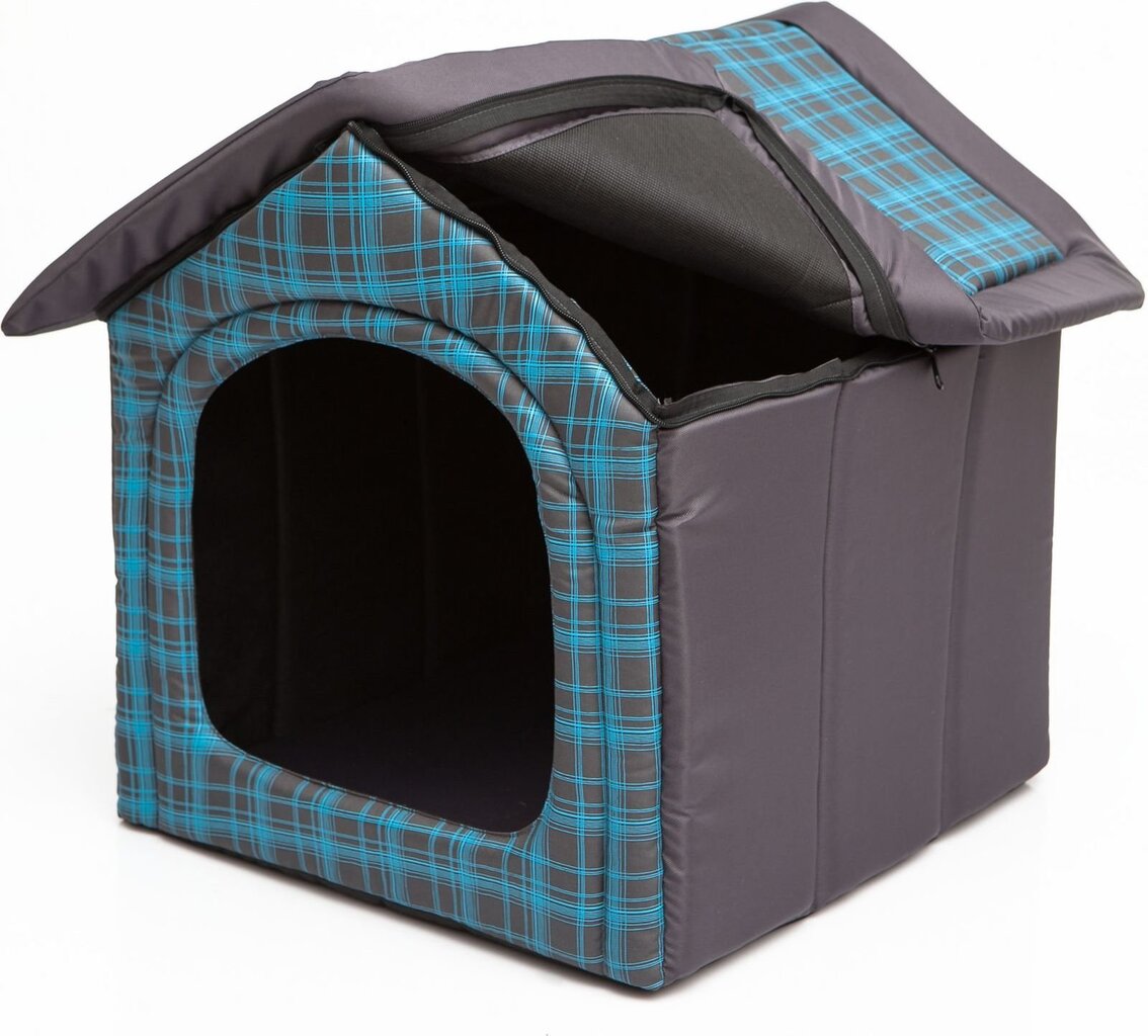 Maja-pesa Hobbydog R1 ruudud, 38x32x38 cm, hall/sinine hind ja info | Pesad, padjad | kaup24.ee