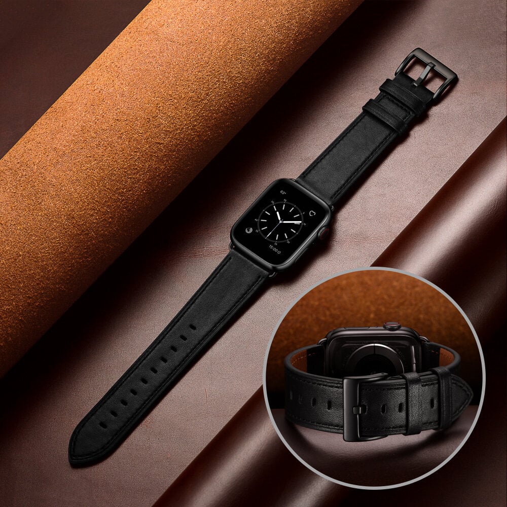 Kellarihm Käevõru RIhm mudeli jaoks Apple Watch Iwatch 4Tech ULTRA SE 9 8 7 6 5 4 3 2 1 49 45 44 42 mm Band naturaalsest nahast must цена и информация | Nutikellade ja nutivõrude tarvikud | kaup24.ee