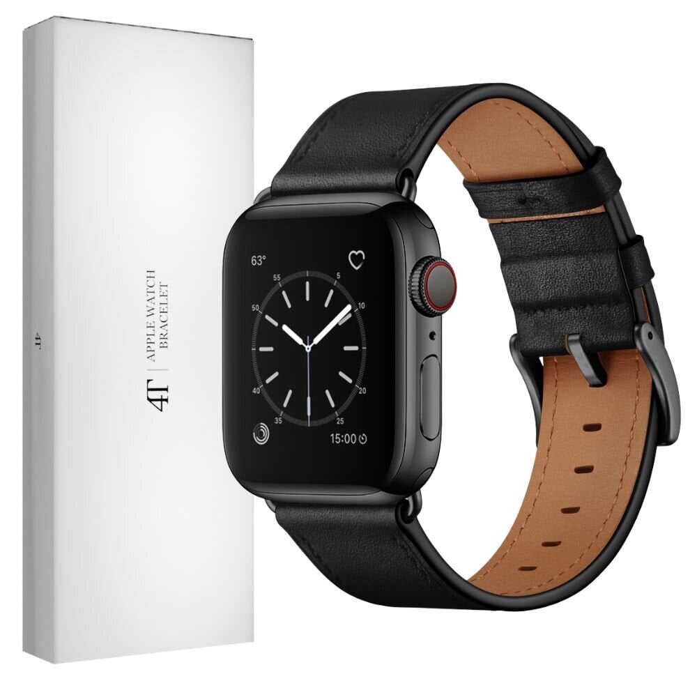 Kellarihm Käevõru RIhm mudeli jaoks Apple Watch Iwatch 4Tech ULTRA SE 9 8 7 6 5 4 3 2 1 49 45 44 42 mm Band naturaalsest nahast must hind ja info | Nutikellade ja nutivõrude tarvikud | kaup24.ee