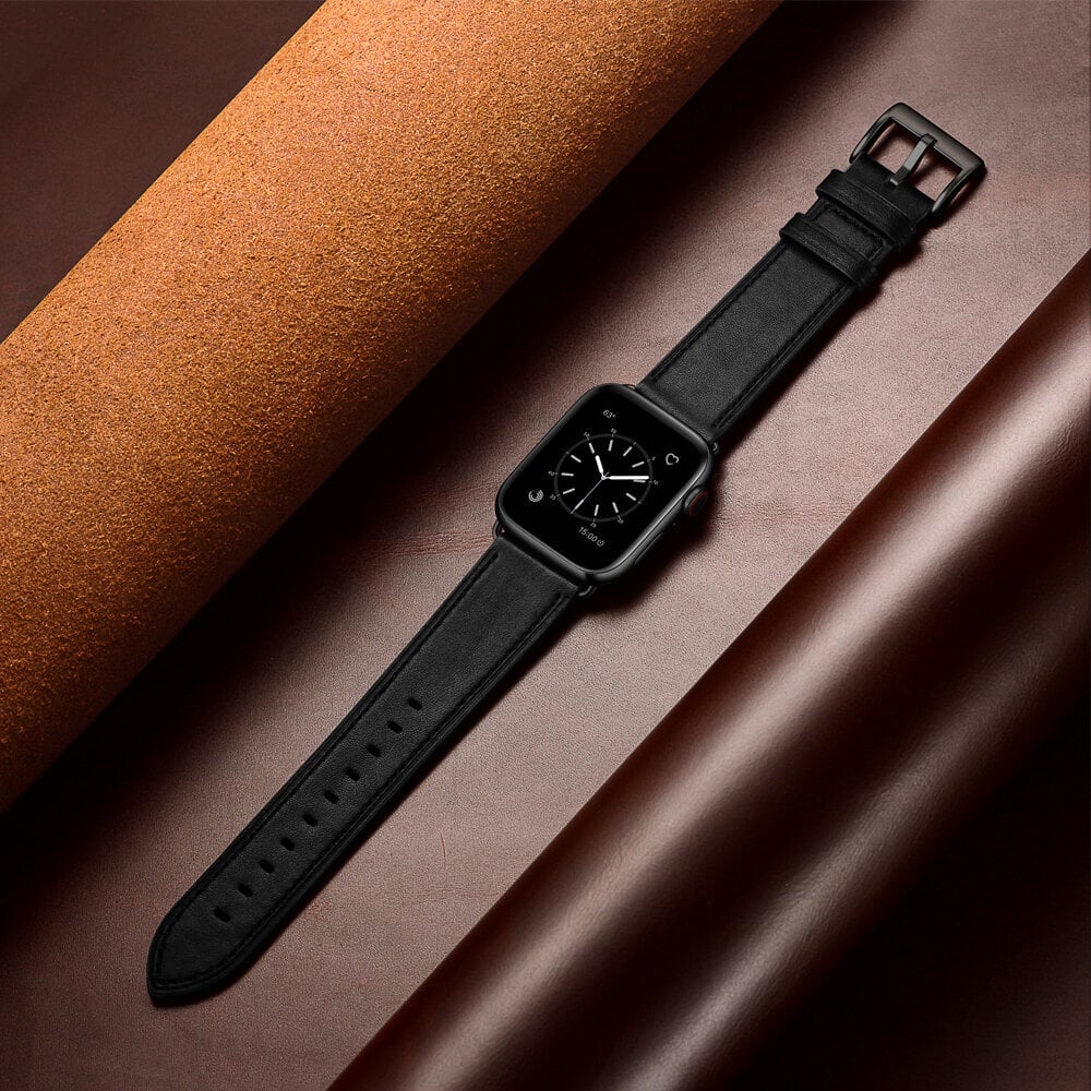 Kellarihm Käevõru RIhm mudeli jaoks Apple Watch Iwatch 4Tech ULTRA SE 9 8 7 6 5 4 3 2 1 49 45 44 42 mm Band naturaalsest nahast must hind ja info | Nutikellade ja nutivõrude tarvikud | kaup24.ee