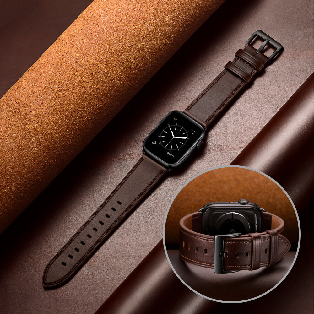 Kellarihm Käevõru RIhm mudeli jaoks Apple Watch Iwatch 4Tech ULTRA SE 9 8 7 6 5 4 3 2 1 49 45 44 42 mm Band naturaalsest nahast tumepruun цена и информация | Nutikellade ja nutivõrude tarvikud | kaup24.ee