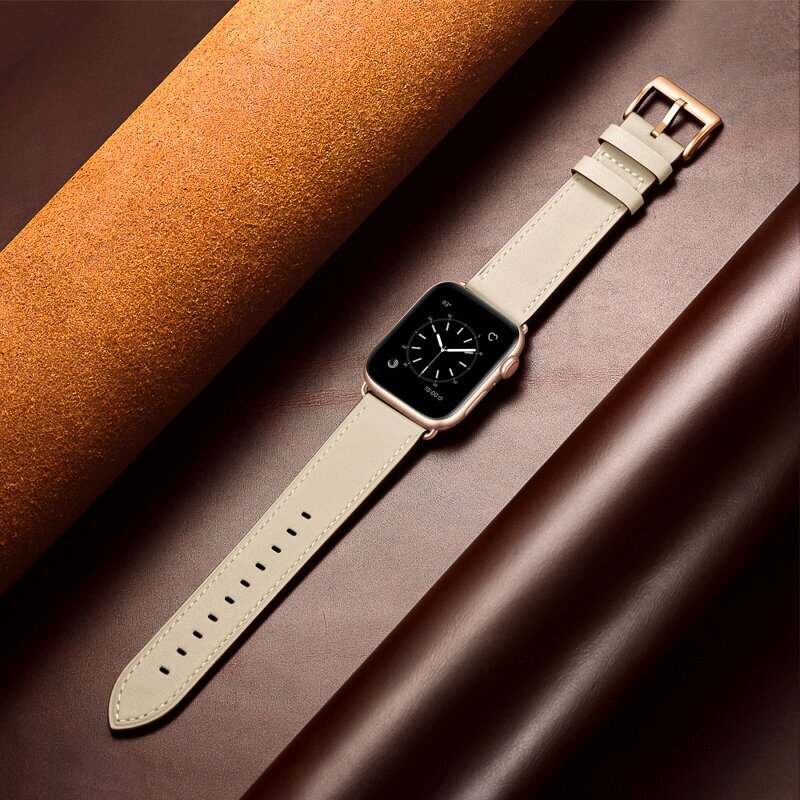 Kellarihm Käevõru Rihm mudeli jaoks Apple Watch Iwatch 4Tech SE 9 8 7 6 5 4 3 2 1 41 40 38 mm Band naturaalsest nahast beež hind ja info | Nutikellade ja nutivõrude tarvikud | kaup24.ee