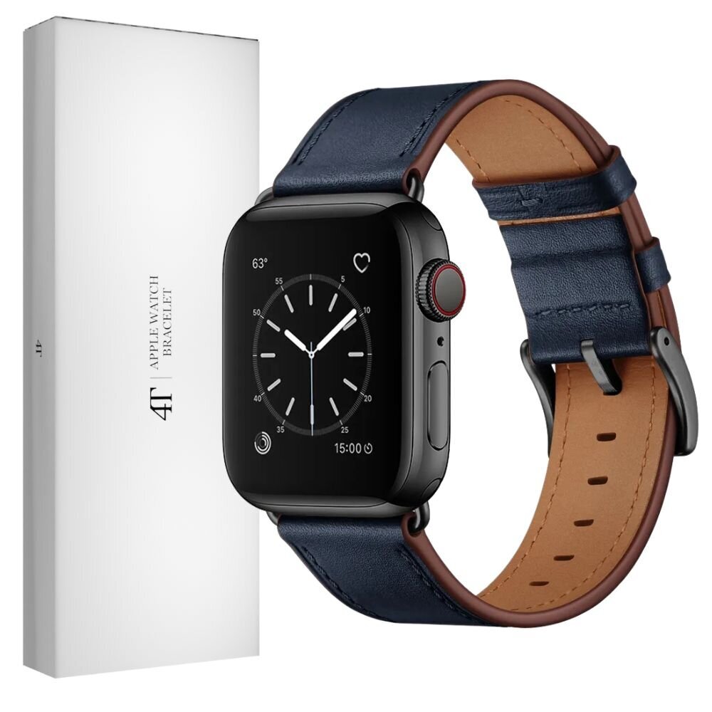 Kellarihm Käevõru Rihm mudeli jaoks Apple Watch Iwatch 4Tech SE 9 8 7 6 5 4 3 2 1 41 40 38 mm Band naturaalsest nahast sinine цена и информация | Nutikellade ja nutivõrude tarvikud | kaup24.ee