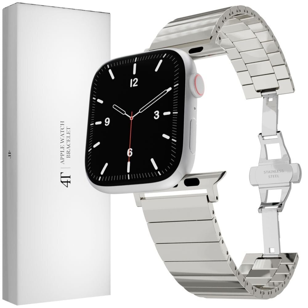 Kellarihm Käevõru mudeli jaoks Apple Watch Iwatch 4Tech ULTRA SE 9 8 7 6 5 4 3 2 1 49 45 44 42 mm Band Roostevaba Teras Rihm hõbedane цена и информация | Nutikellade ja nutivõrude tarvikud | kaup24.ee