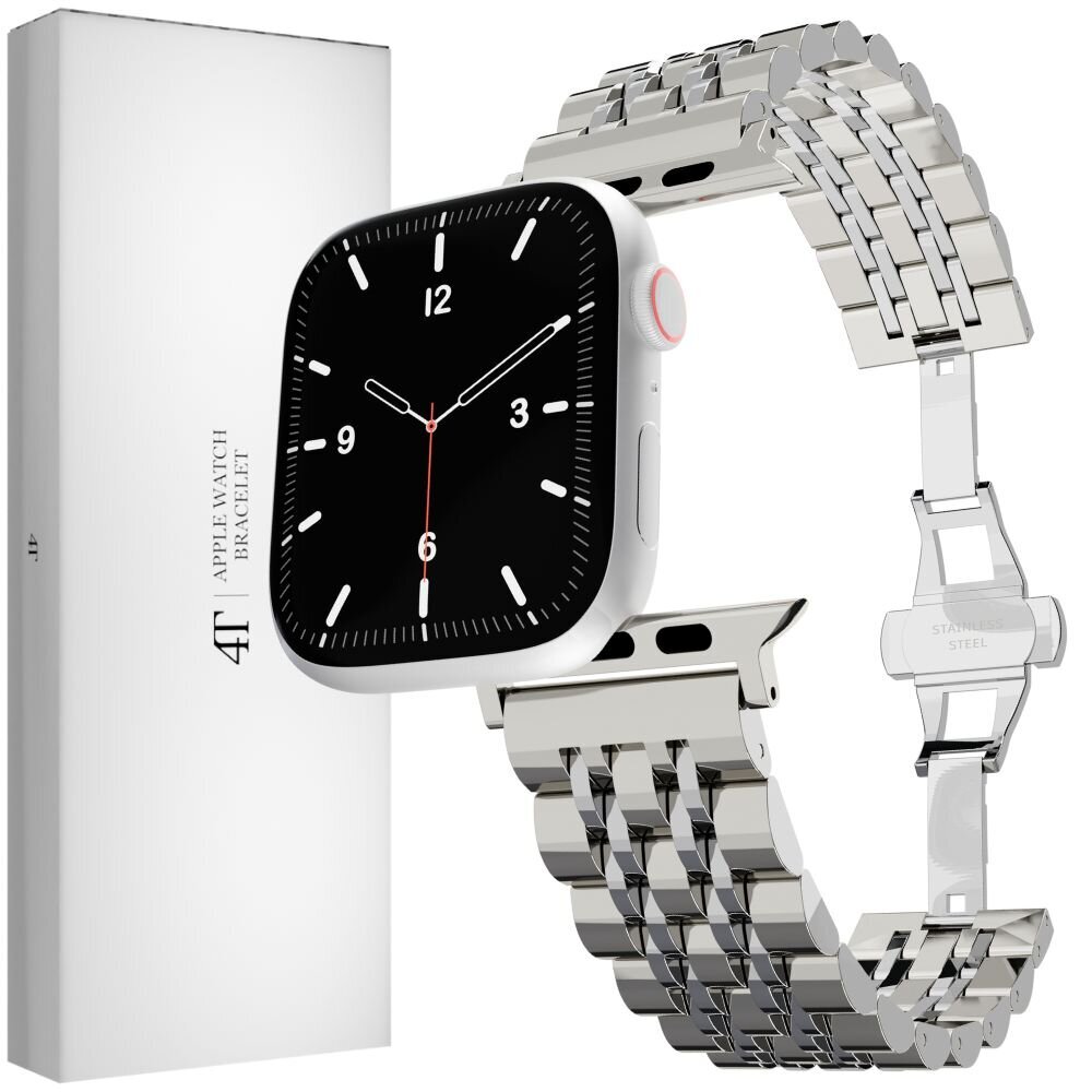 Kellarihm Käevõru mudeli jaoks Apple Watch Iwatch 4Tech SE 9 8 7 6 5 4 3 2 1 41 40 38 mm Band Roostevaba Teras Rihm hõbedane hind ja info | Nutikellade ja nutivõrude tarvikud | kaup24.ee