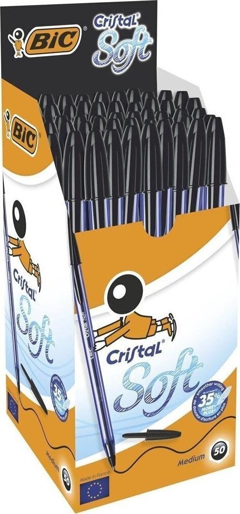 Sulepea Bic Cristal Soft 1-2 mm Must (50 Ühikut) цена и информация | Kirjutusvahendid | kaup24.ee