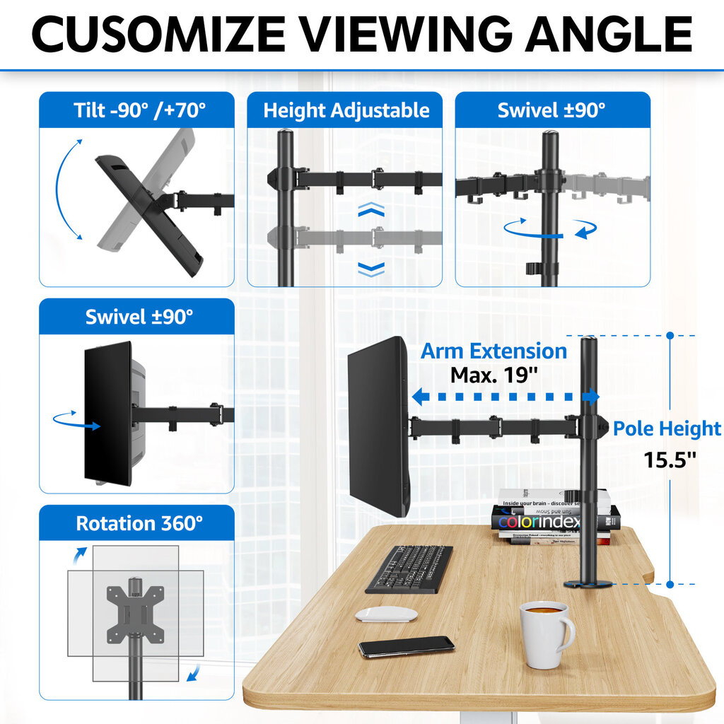 Reguleeritav KÕRGE Lauamonitori Hoidik MONITORI HOIDIK LCD 13"-32" цена и информация | Monitori hoidjad | kaup24.ee