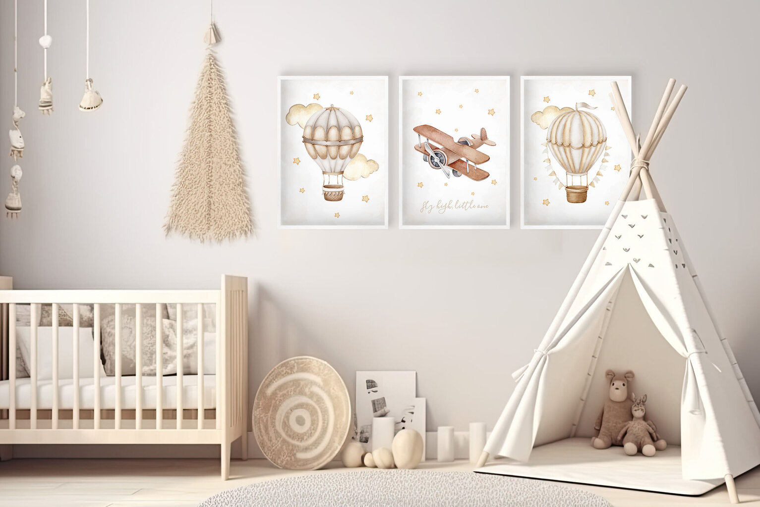 Plakatite komplekt lastetuppa Lennuk õhupall laste maalid BEige 50x70 цена и информация | Seinapildid | kaup24.ee