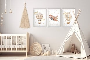 Plakatite komplekt lastetuppa Lennuk õhupall laste maalid BEige 30x40 цена и информация | Картины, живопись | kaup24.ee