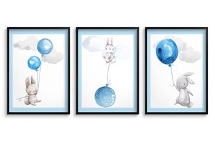 Baby Blue Bunny Poster Set Lastepildid 50x70 цена и информация | Картины, живопись | kaup24.ee