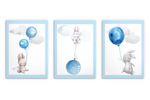 Baby Blue Bunny Poster Set Lastepildid 30x40 цена и информация | Картины, живопись | kaup24.ee