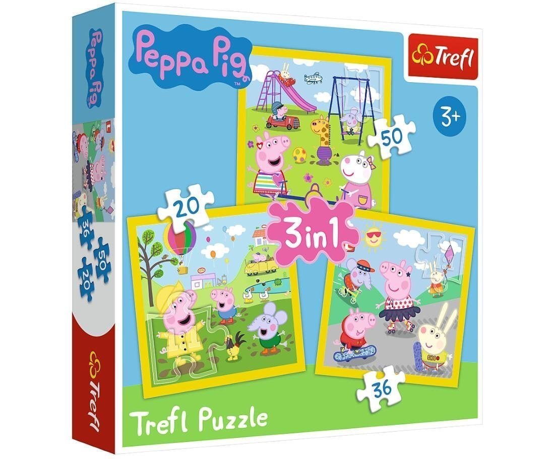 Pusle komplekt Trefl Põrsas Pepa (Peppa Pig ) 3 in 1, 20+50+36 osa. цена и информация | Pusled | kaup24.ee