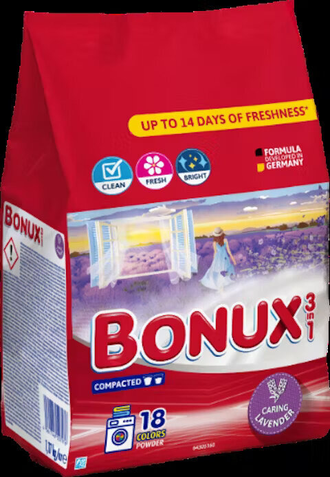 Bonux Caring Lavender pesupulber, 1,17kg, 18 tk x 3 tk hind ja info | Pesuvahendid | kaup24.ee