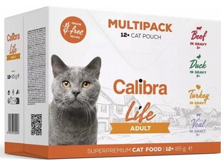 Calibra Cat Life Pouch Adult Multipack täiskasvanud kassidele koos veise-, pardi-, kalkuni- ja hirvelihaga, 12x85 g hind ja info | Konservid kassidele | kaup24.ee