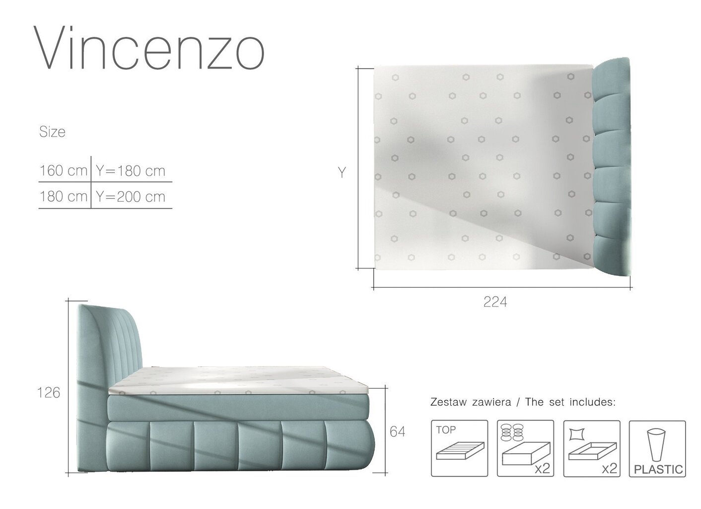 Voodi Vincenzo, 140x200 cm, sinine hind ja info | Voodid | kaup24.ee