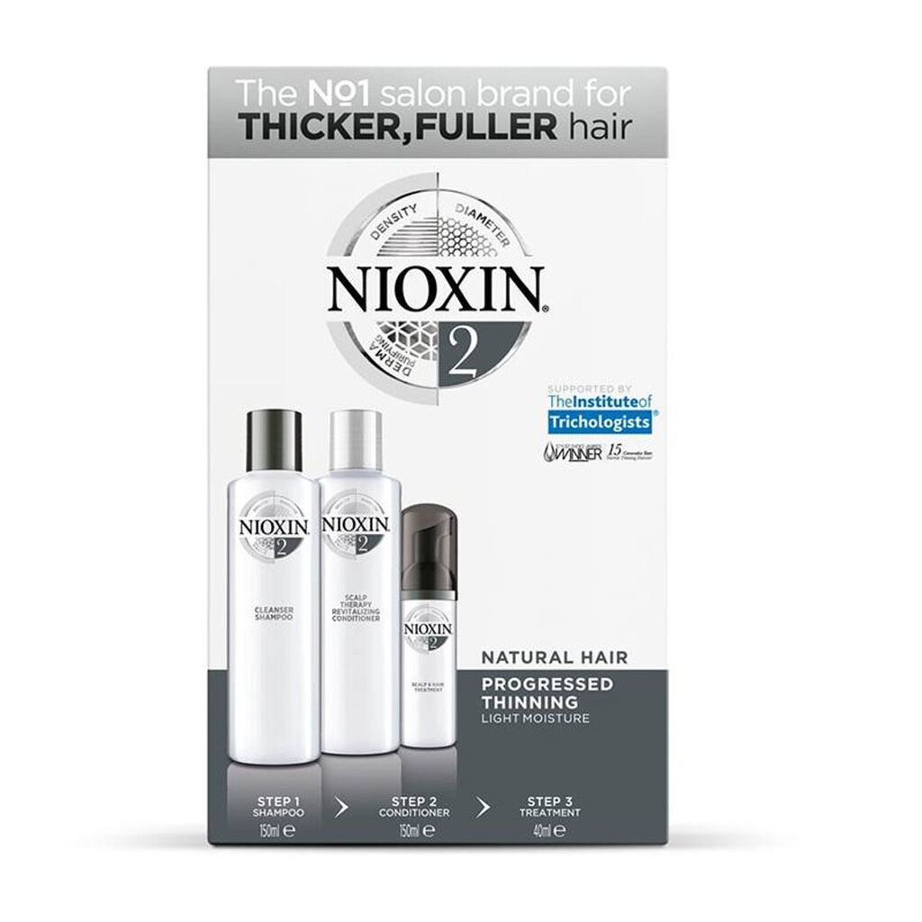 Hõrenevate juuste naturaalne hoolduskomplekt Nioxin System 2: šampoon 150 ml + juuksepalsam 150 ml + seerum 40 ml цена и информация | Šampoonid | kaup24.ee