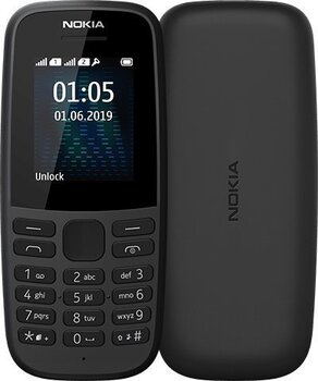 Nokia 105 (2019), 4 MB, Dual SIM, Must hind ja info | Mobiiltelefonid | kaup24.ee