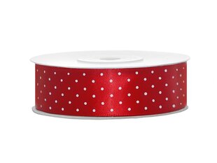 Атласная ленточка, красная с белыми точками, 25 мм/25 м, 1 коробка/25 шт (1 шт/25 м) цена и информация | Подарочные упаковки | kaup24.ee