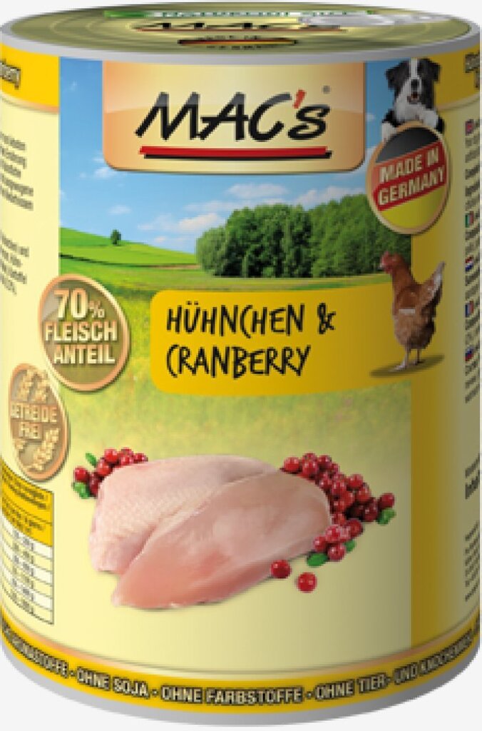 Koerakonserv Mac's Chicken & Cranberry 400 g hind ja info | Konservid koertele | kaup24.ee