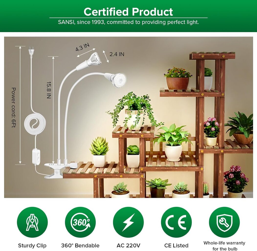 Sansi S-7 LED taimelamp, valge цена и информация | Nutipotid ja taimelambid | kaup24.ee