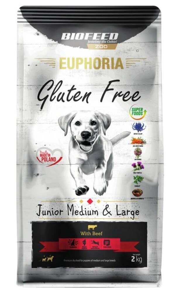 Biofeed Euphoria Gluten Free noortele keskmistest ja suurtest tõugudest kutsikatele veiselihaga, 2 kg hind ja info | Kuivtoit koertele | kaup24.ee