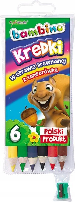 Bambino koolipliiatsid koos teritajaga 6 värvi цена и информация | Kunstitarbed, voolimise tarvikud | kaup24.ee