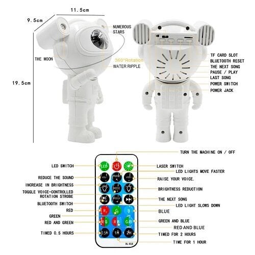 LED galaktika ja tähtprojektor Astronaut + BLUETOOTH KÕLAR hind ja info | Lastetoa valgustid | kaup24.ee