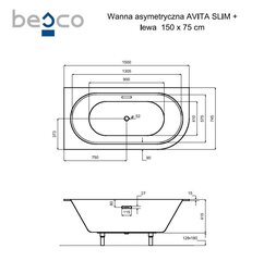 Vonia Besco Avita Slim+, 150 x 75 cm, kairinė, su aukso spalvos sifonu цена и информация | Ванны | kaup24.ee