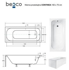 Vonia Besco Continea, 150 x 70 cm цена и информация | Ванны | kaup24.ee