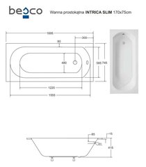 Vann Besco Intrica Slim, 170x75 cm hind ja info | Vannid | kaup24.ee