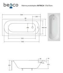 Vann Besco Intrica, 170x75 cm hind ja info | Vannid | kaup24.ee