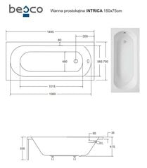 Vann Besco Intrica, 150x75 cm hind ja info | Vannid | kaup24.ee