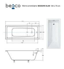 Vonia Besco Modern Slim, 140 x 70 cm цена и информация | Ванны | kaup24.ee