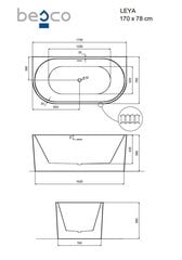 Vonia Besco Leya B&W, 170 x 78 cm, su baltu dangteliu цена и информация | Ванны | kaup24.ee