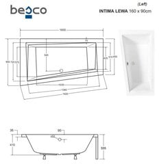 Vann Besco Intima, 160x90 cm, vasakpoolne hind ja info | Vannid | kaup24.ee