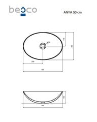 Praustuvas Besco Anya Carbon Grey, 50 cm, su juodu dangteliu цена и информация | Раковины | kaup24.ee