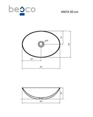 Praustuvas Besco Anya Ocean Breeze, 50 cm, su chrome sifonu цена и информация | Раковины | kaup24.ee