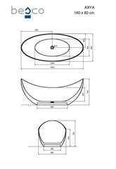 Vonia Besco Axya Ocean Breeze, 180 x 80 cm, su baltu dangteliu цена и информация | Ванны | kaup24.ee