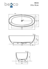 Vonia Besco Mexa Ocean Breeze, 170 x 78 cm, su chrome sifonu цена и информация | Ванны | kaup24.ee