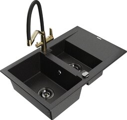 Granitinė virtuvinė plautuvė Mexen Gaspar su maišytuvu ir sifonu, Metallic black/silver+Black/Gold цена и информация | Раковины на кухню | kaup24.ee