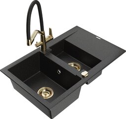 Granitinė virtuvinė plautuvė Mexen Gaspar su maišytuvu ir sifonu, Metallic black/silver+Black/Gold цена и информация | Раковины на кухню | kaup24.ee