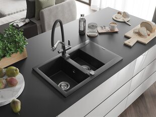 Granitinė virtuvinė plautuvė Mexen Gaspar su maišytuvu ir sifonu, Metallic black/silver+Black/Chrome цена и информация | Раковины на кухню | kaup24.ee