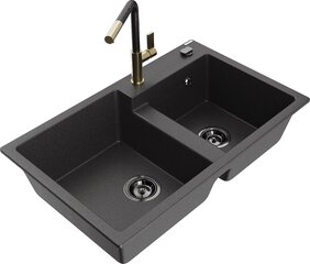 Granitinė virtuvinė plautuvė Mexen Tomas su maišytuvu ir sifonu, Black granite+Black/Gold цена и информация | Раковины на кухню | kaup24.ee