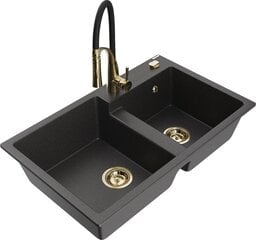 Granitinė virtuvinė plautuvė Mexen Tomas su maišytuvu ir sifonu, Black granite+Black/Gold цена и информация | Раковины на кухню | kaup24.ee