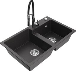 Granitinė virtuvinė plautuvė Mexen Tomas su maišytuvu ir sifonu, Black granite+Black/Chrome цена и информация | Раковины на кухню | kaup24.ee