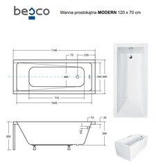 Vann Besco Modern koos viimistlusega, 120x70 cm hind ja info | Vannid | kaup24.ee