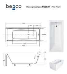 Vann Besco Modern koos viimistlusega, 170x70 cm hind ja info | Vannid | kaup24.ee