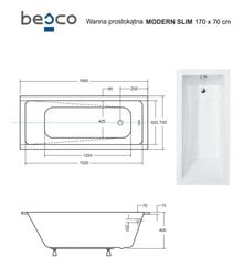 Vann Besco Modern Slim, 170x70 cm hind ja info | Vannid | kaup24.ee