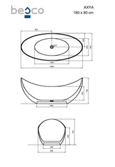Vonia Besco Axya Carbon Grey, 180 x 80 cm, su baltu dangteliu цена и информация | Ванны | kaup24.ee