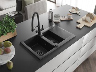 Granitinė virtuvinė plautuvė Mexen Gaspar su maišytuvu ir sifonu, Metallic black/silver+Black цена и информация | Раковины на кухню | kaup24.ee